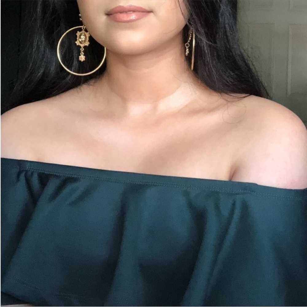 Off the shoulder emerald green skater dress - Picture 3 of 5